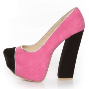BNWT Nasty Gal Pink Suede Black Velvet Platforms